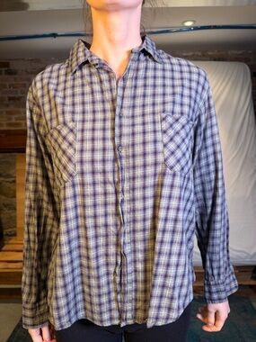American Colors Plaid Button-Down Shirt in Gray and Blue